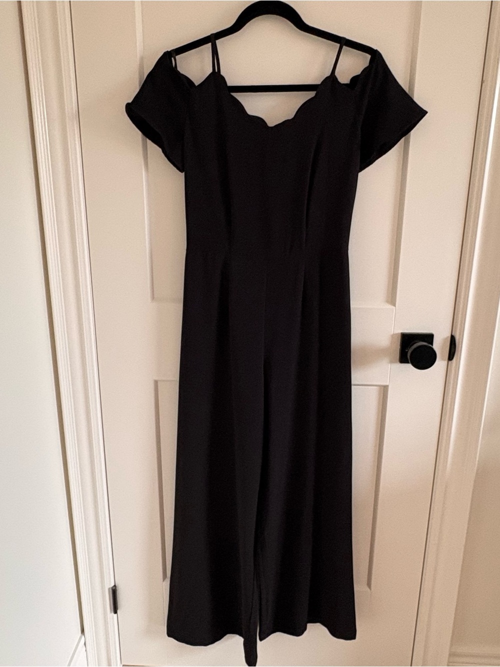 Monteau Black Scallop Off-Shoulder Wide Leg Jumpsuit Size S - Picture 2 of 9